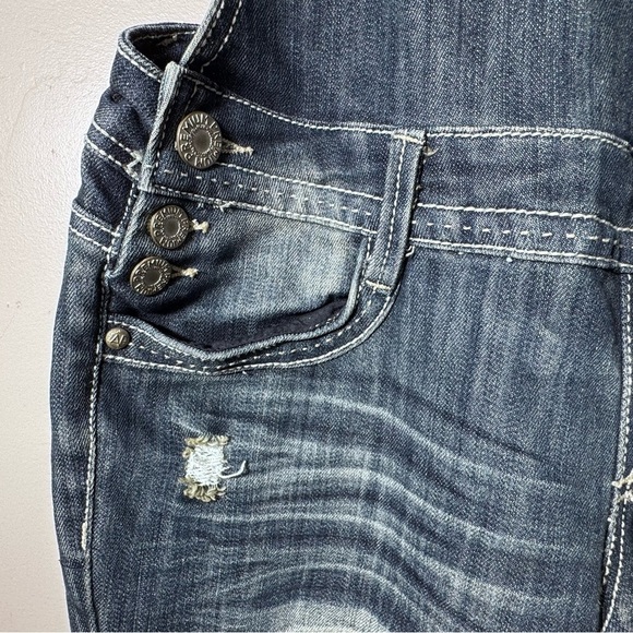 Almost Famous Denim Overalls Size 9 Distressed - Picture 9 of 15
